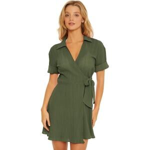 BECCA by Rebecca Virtue Playa Textured Collared Wrap Shirtdress Cover-Up Size L